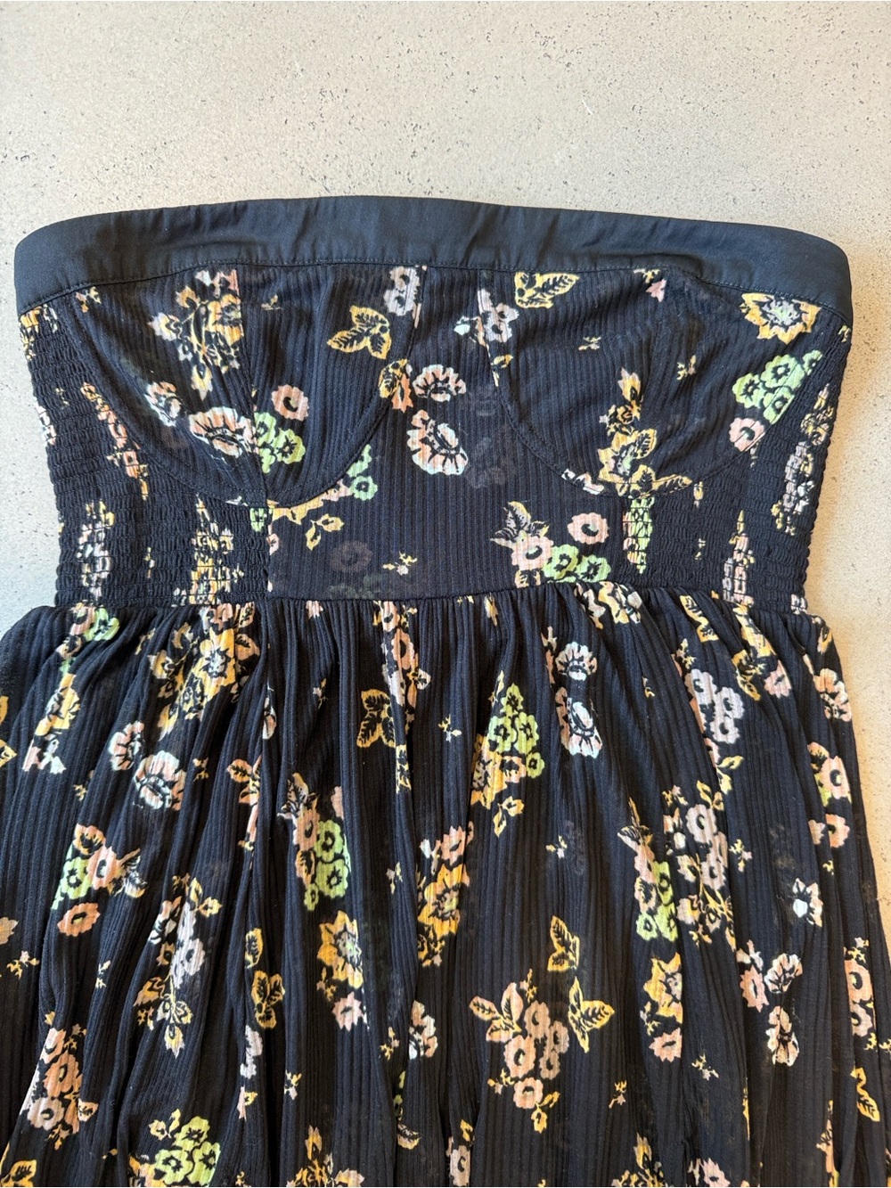 Free People Black Strapless Floral Tulip-Hem Midi Dress - Picture 3 of 5